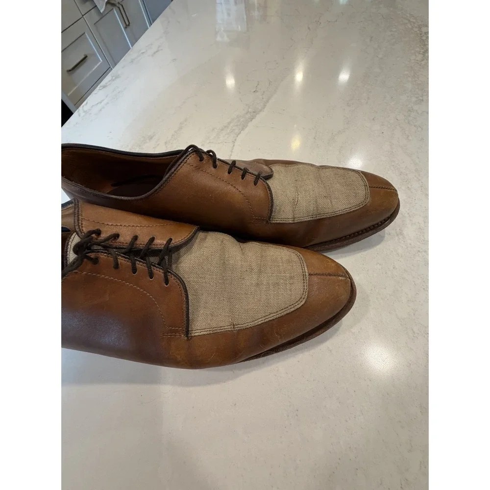 Allen Edmonds Ramsey Mens Brown Leather & Linen Oxford Dress Shoes Sz 11 D